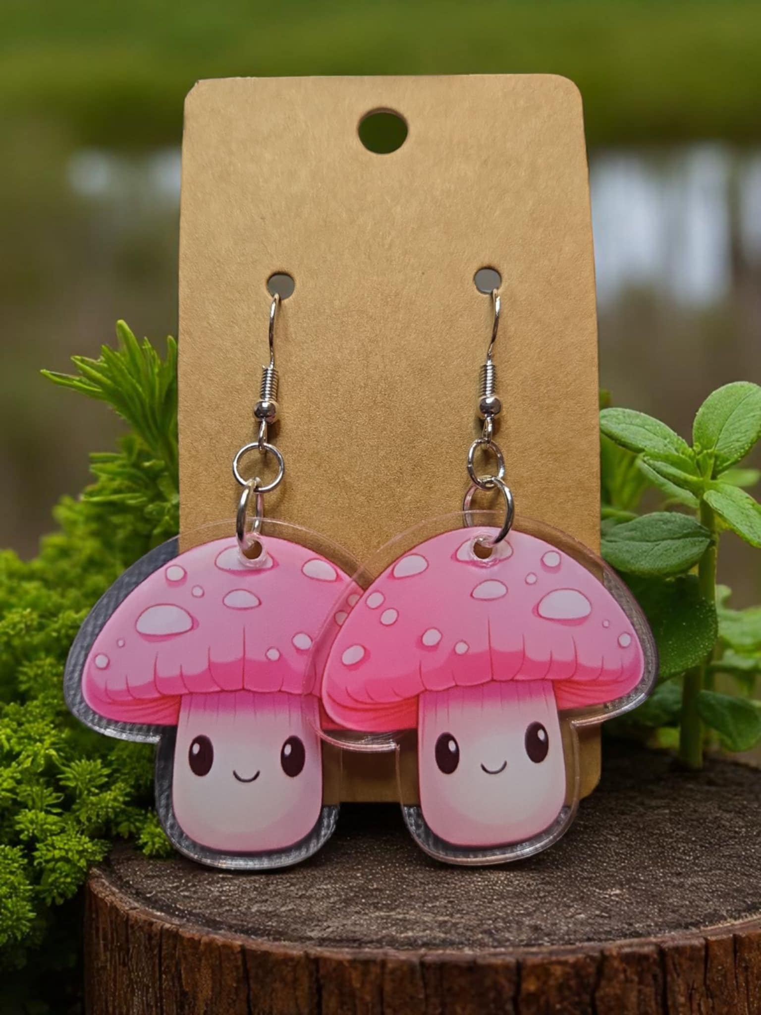 Mushroom Earrings - Pink - Style 1 *handmade*