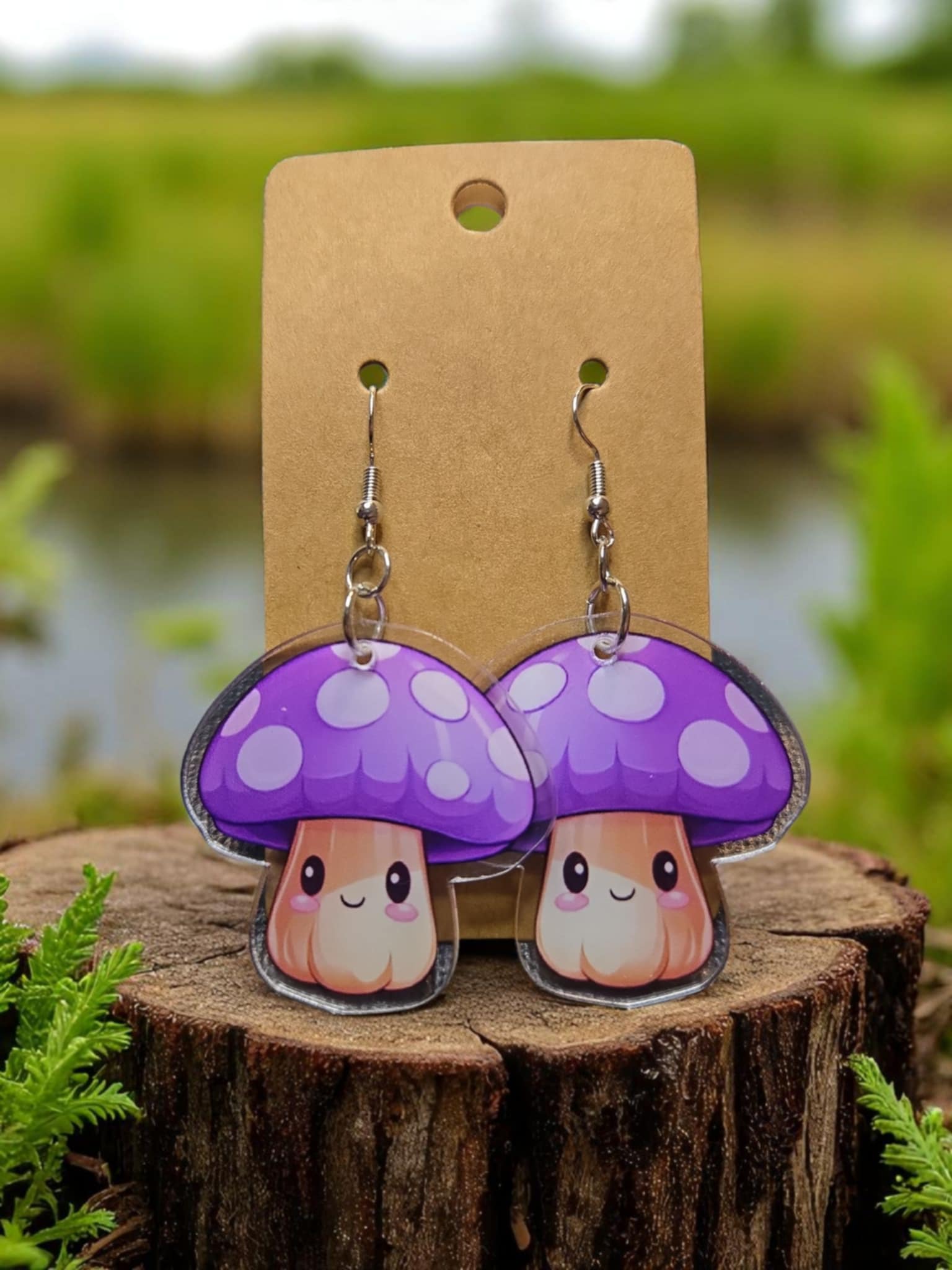 Mushroom Earrings - Purple - Style 1 *handmade*