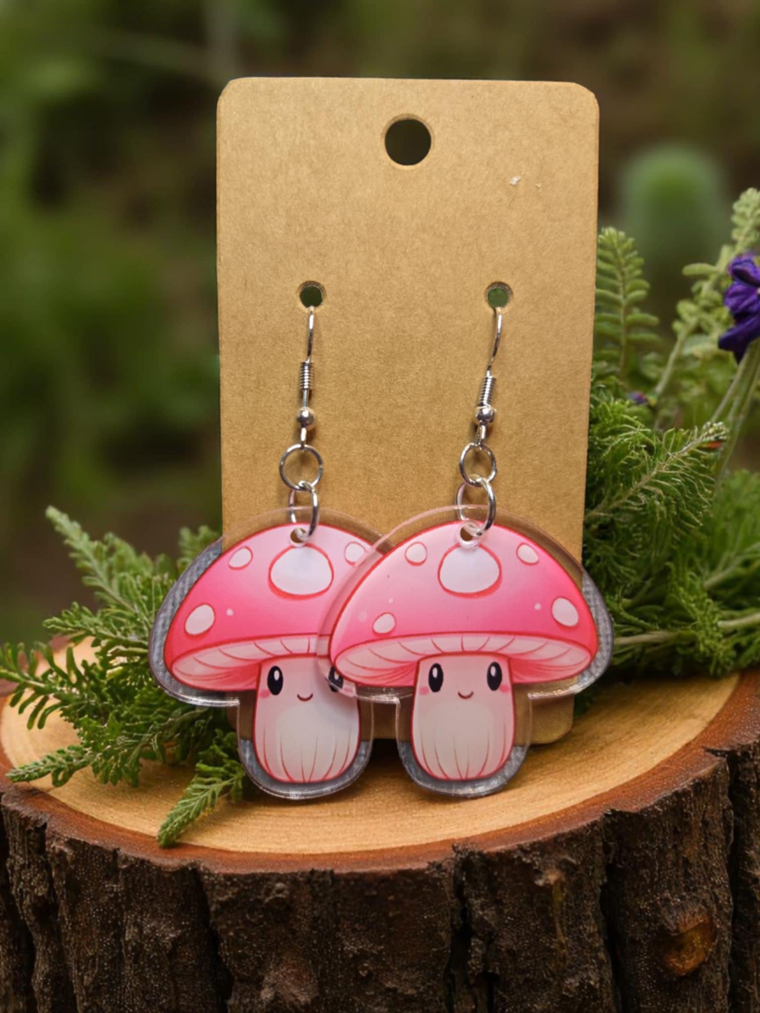 Mushroom Earrings - Pink - Style 2 *handmade*