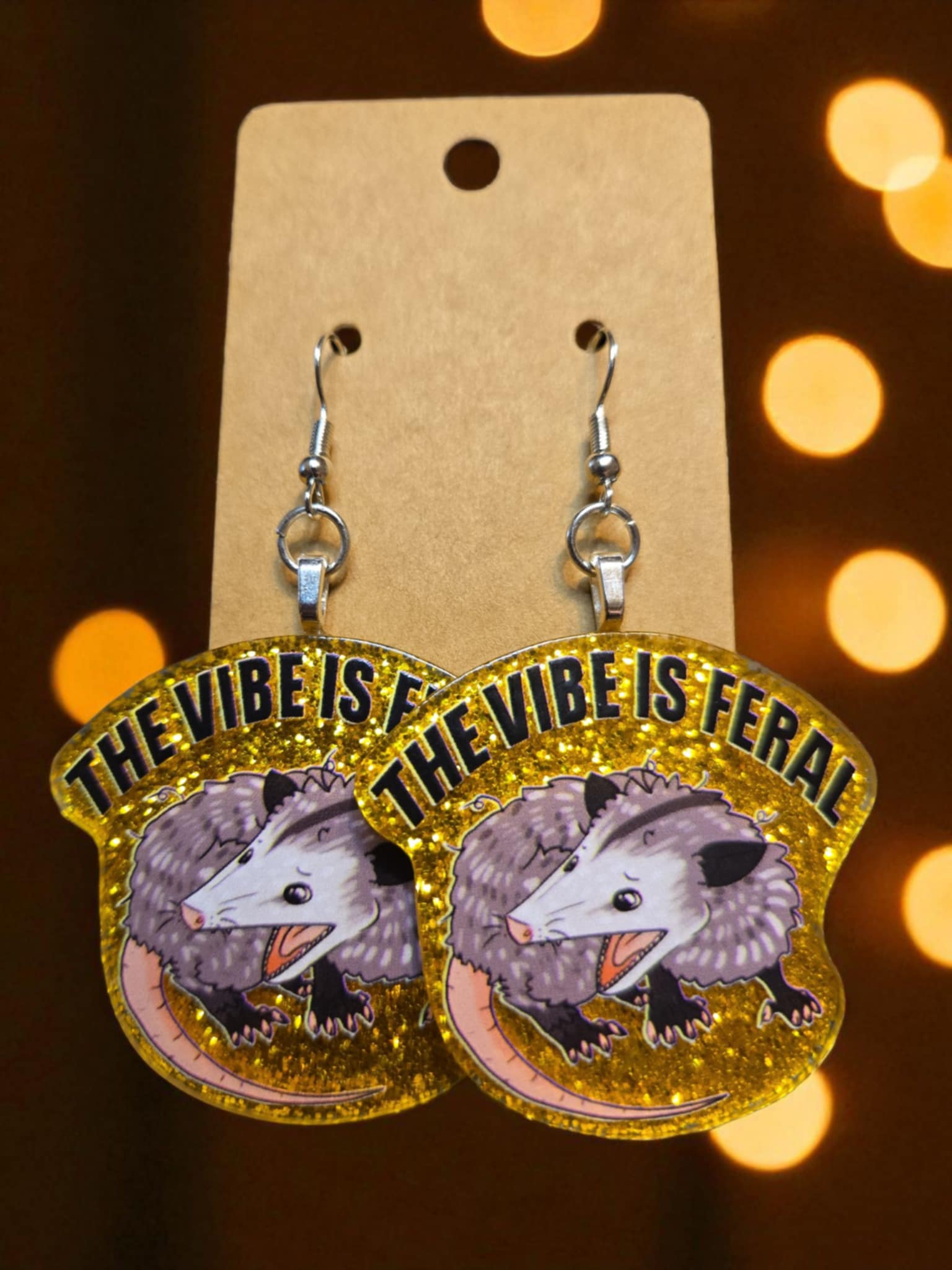 "The Vibe is Feral Opossum Earrings" *handmade*