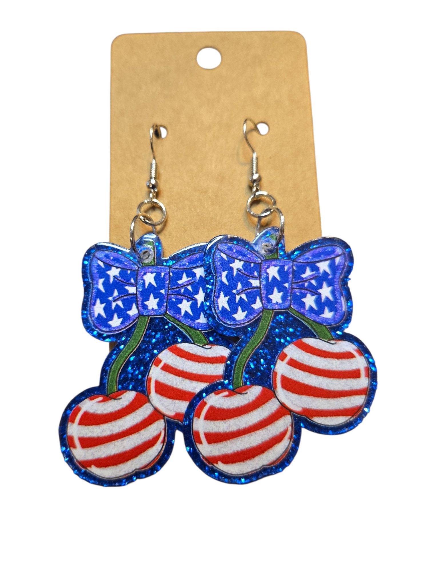 Americana Cherries Red, White, & Blue Earrings *handmade*