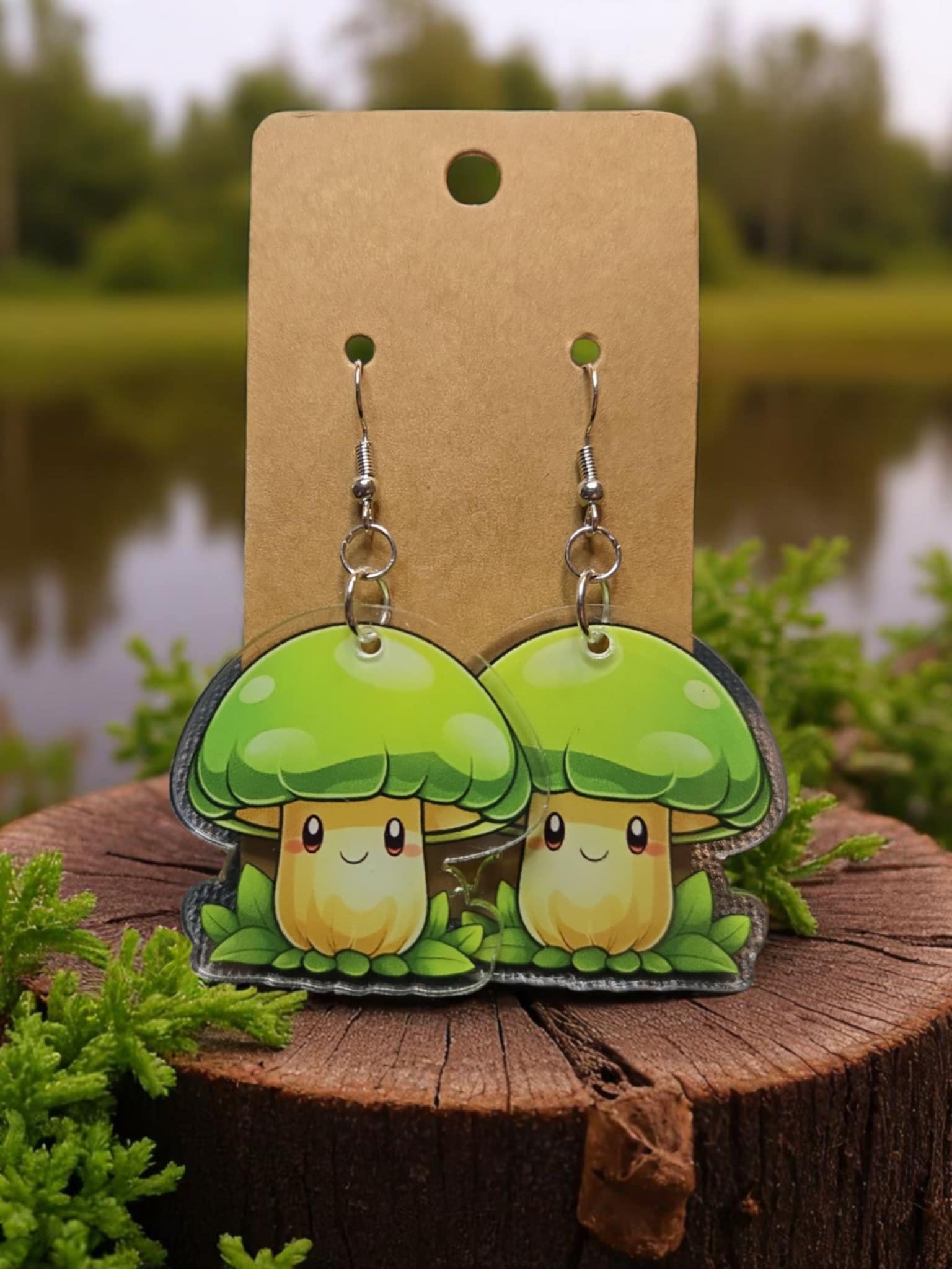 Mushroom Earrings - Green - Style 1 *handmade*