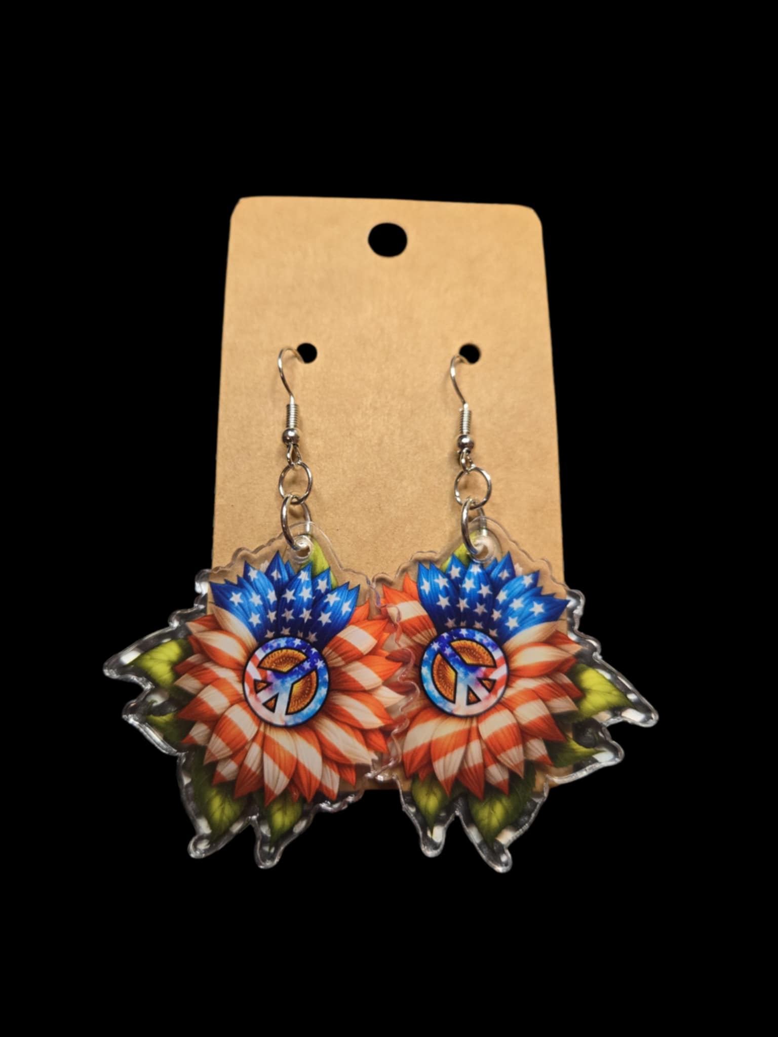 American Flag Sunflower Peace Sign Earrings *handmade*