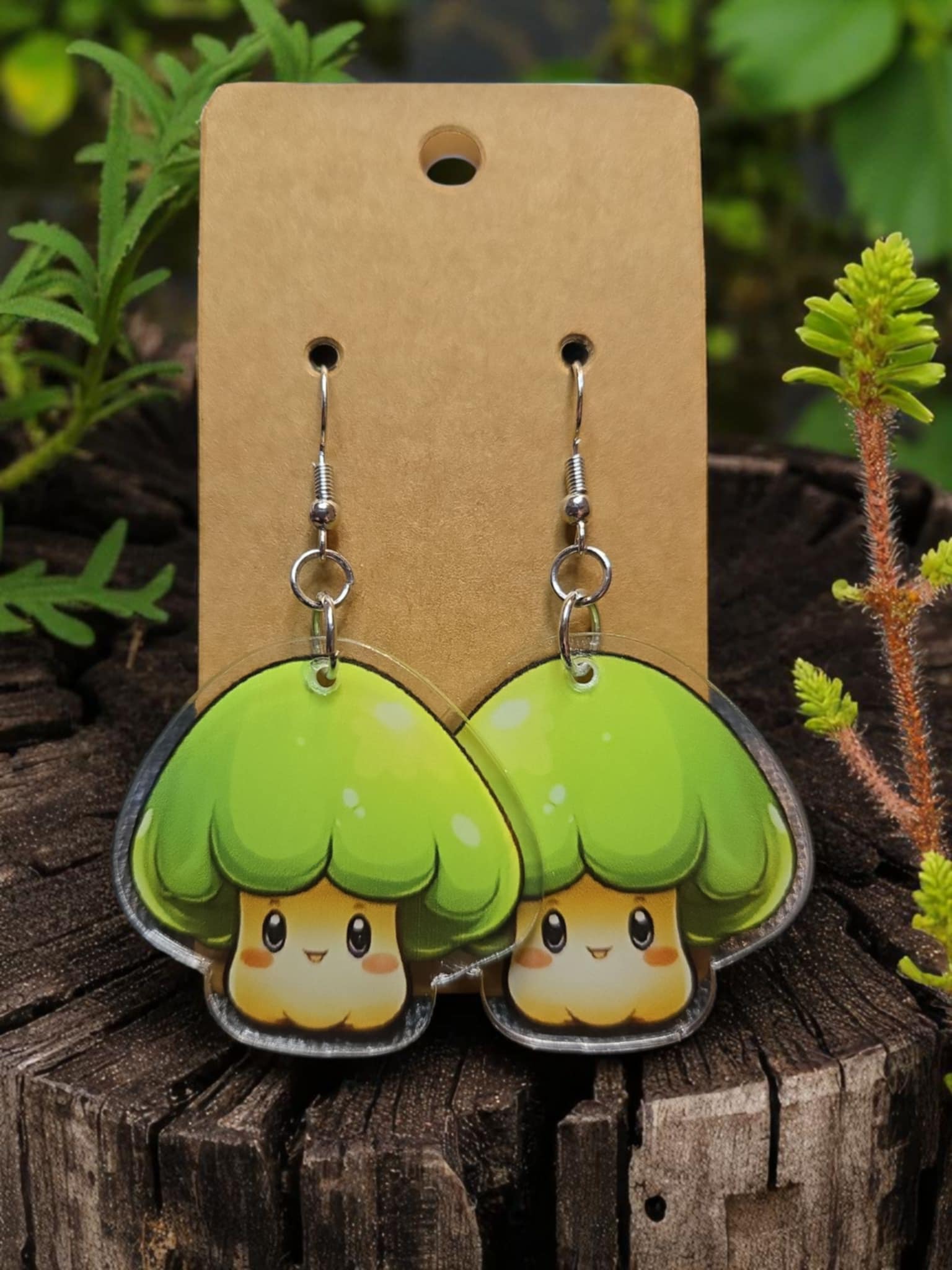 Mushroom Earrings - Green - Style 2 *handmade*
