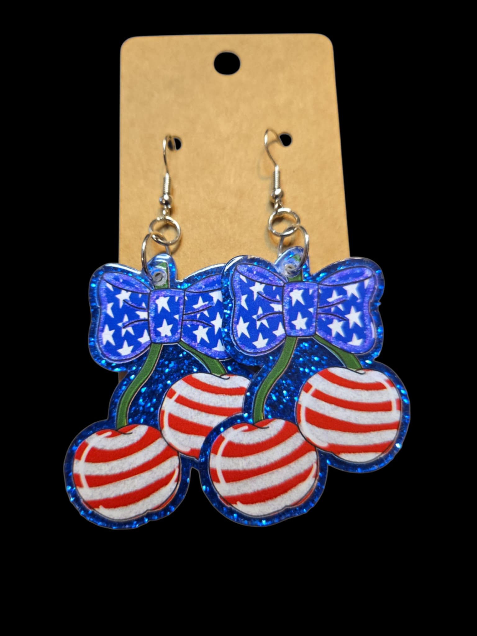 Americana Cherries Red, White, & Blue Earrings *handmade*