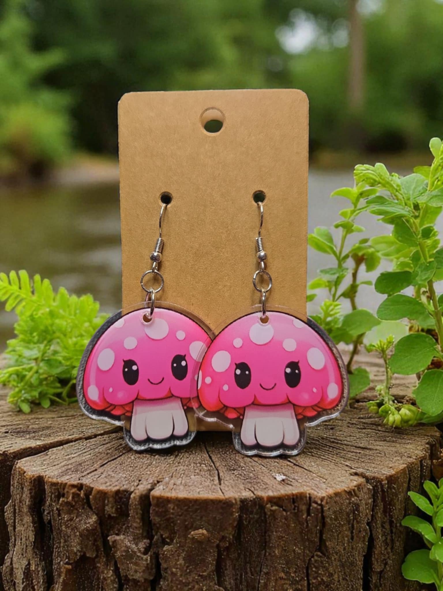 Mushroom Earrings - Pink - Style 4 *handmade*