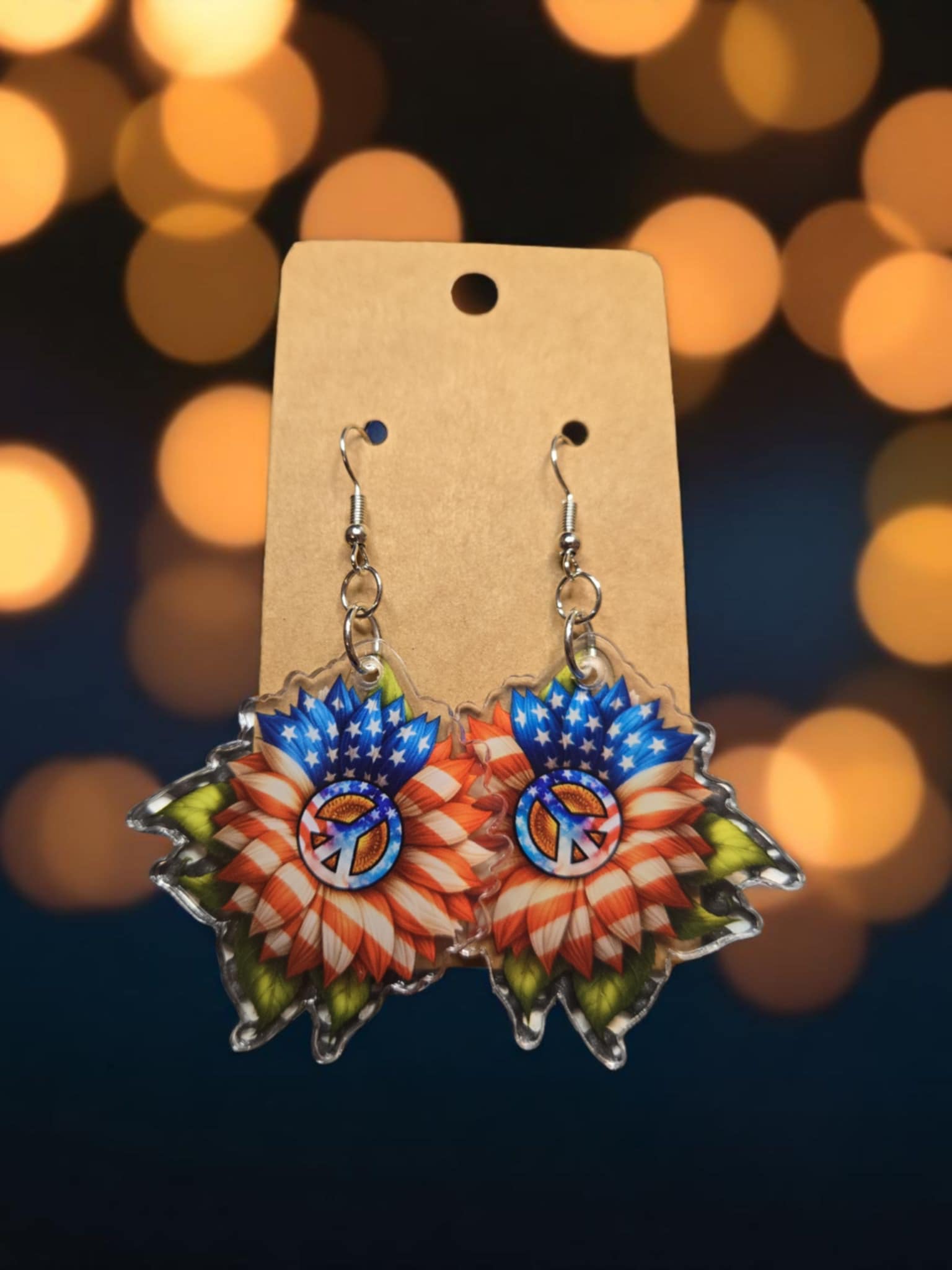 American Flag Sunflower Peace Sign Earrings *handmade*