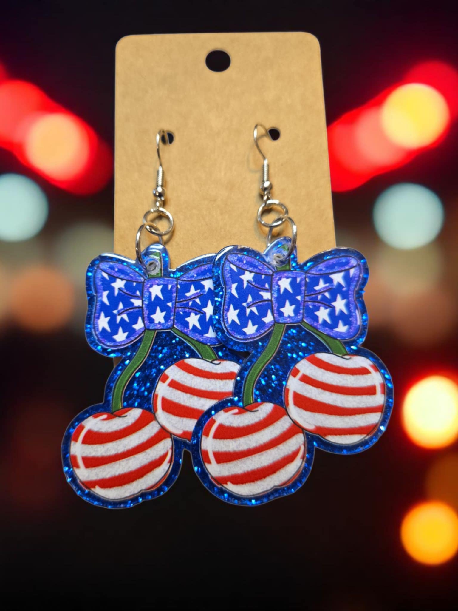 Americana Cherries Red, White, & Blue Earrings *handmade*
