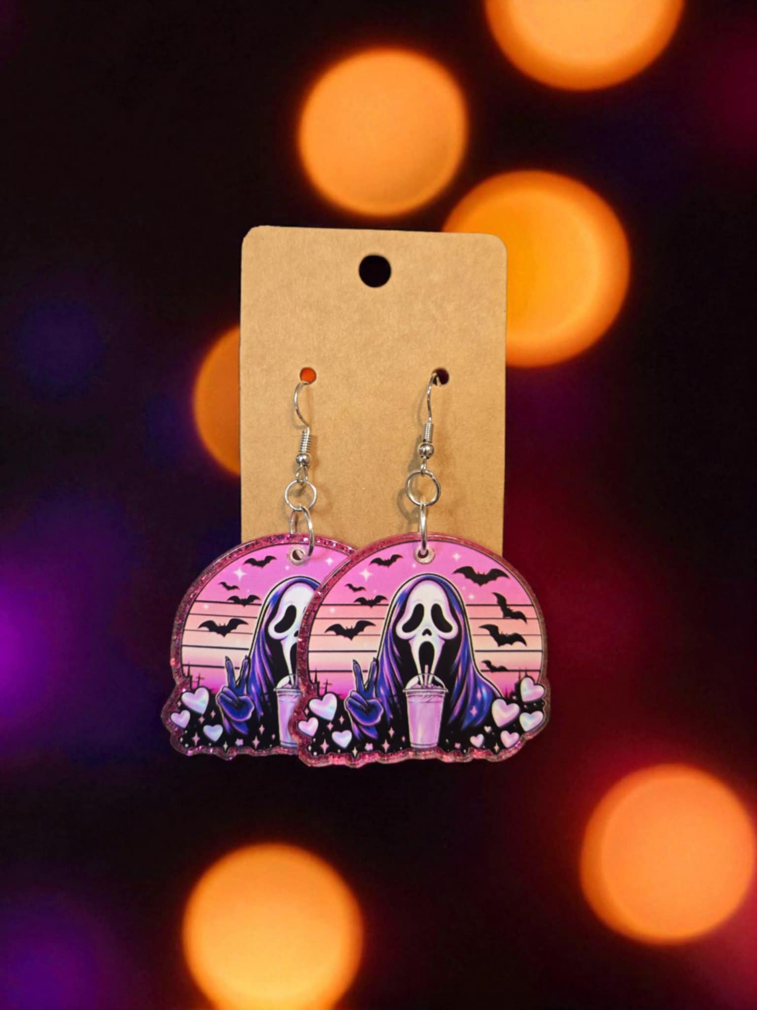 Pink Ghost Face Earrings *handmade*