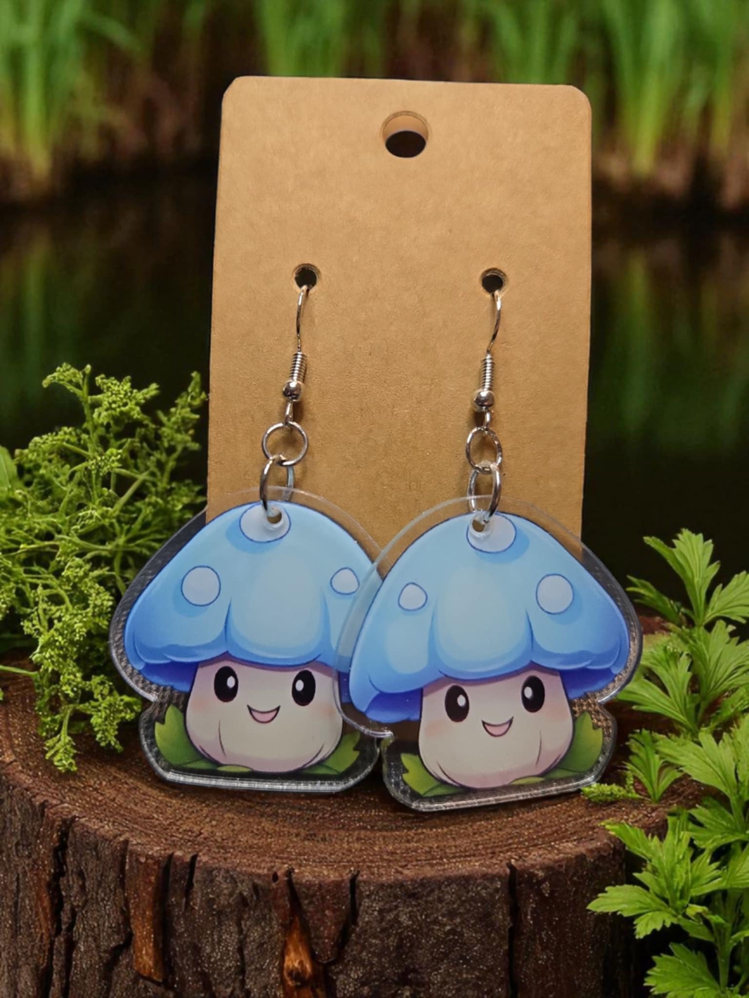 Mushroom Earrings - Light Blue - Style 1 *handmade*